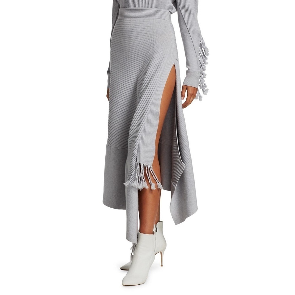 Jonathan Simkhai Gray Fog Wool Grace Draped Fringe Crossover Skirt EUC Size XS - Picture 2 of 12